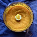 homemade roasted pumpkin purée in a food processor top down view