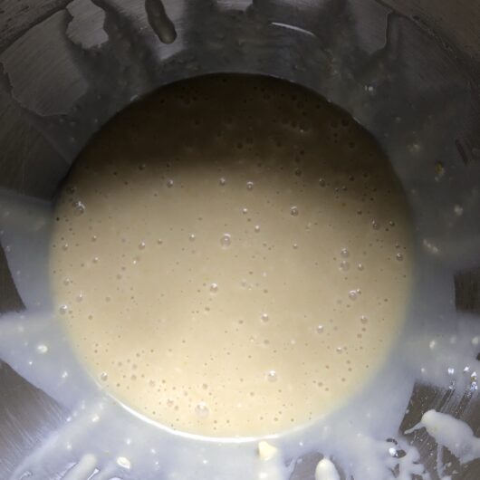 a smooth cake batter fully mixed together