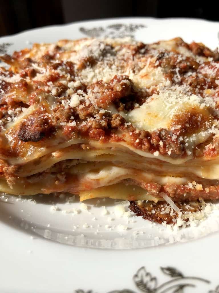 a large square of Abruzzese almost Bolognese lasagna