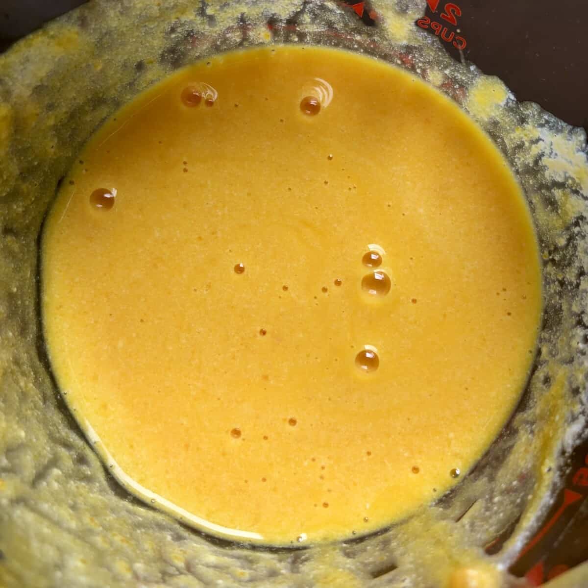 beautifully orange-ish colored pumpkin pancake batter