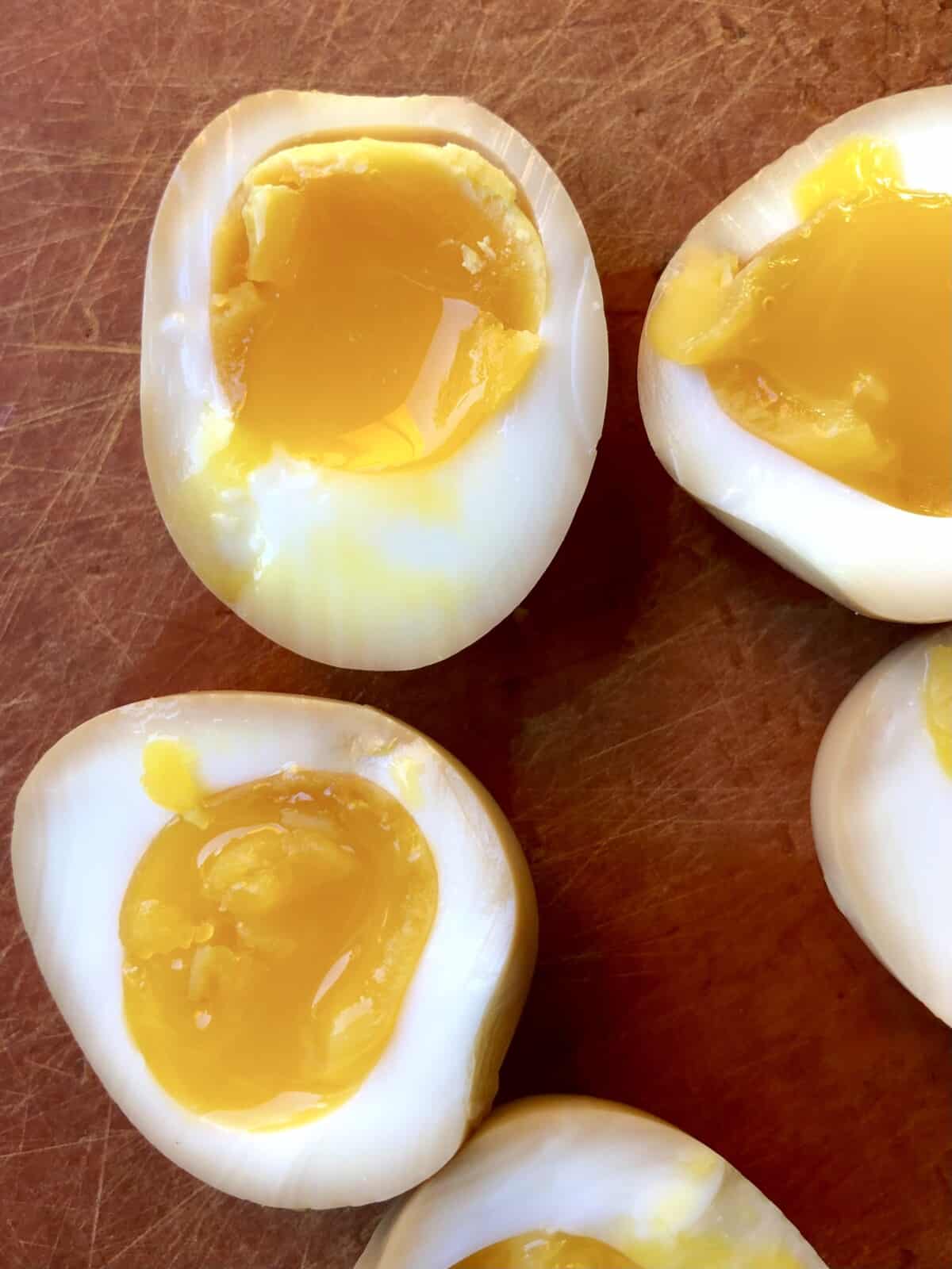 perfect caramel-colored jammy soft boiled ramen eggs