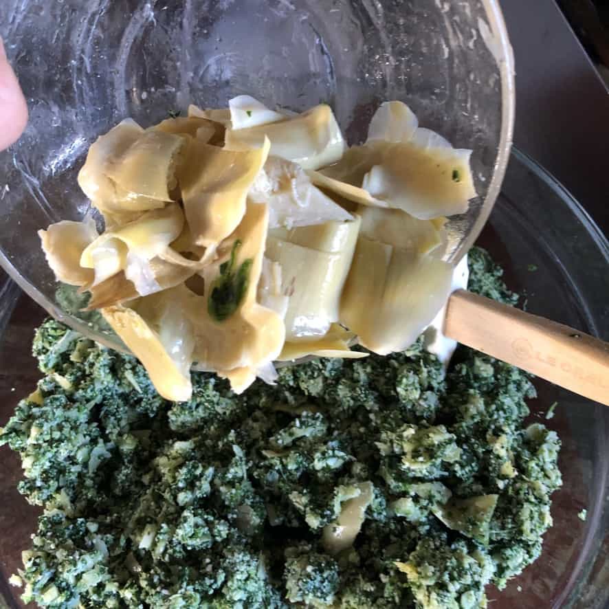 adding the reserved artichoke leaves