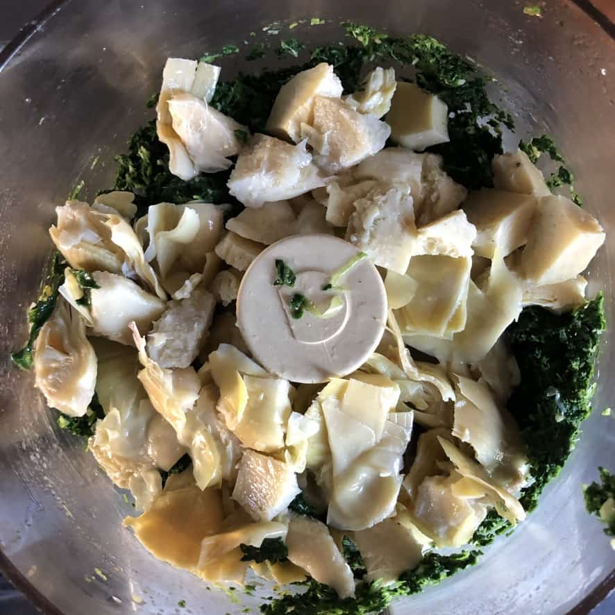 artichokes added to spinach mixture
