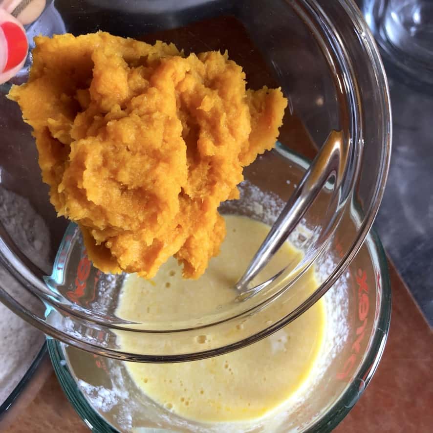 adding the pumpkin purée