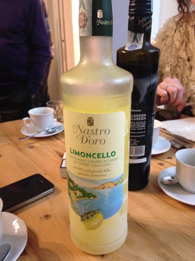 Franco's homemade Limoncello in a reused bottle of actual Nastro D'Oro limoncello.