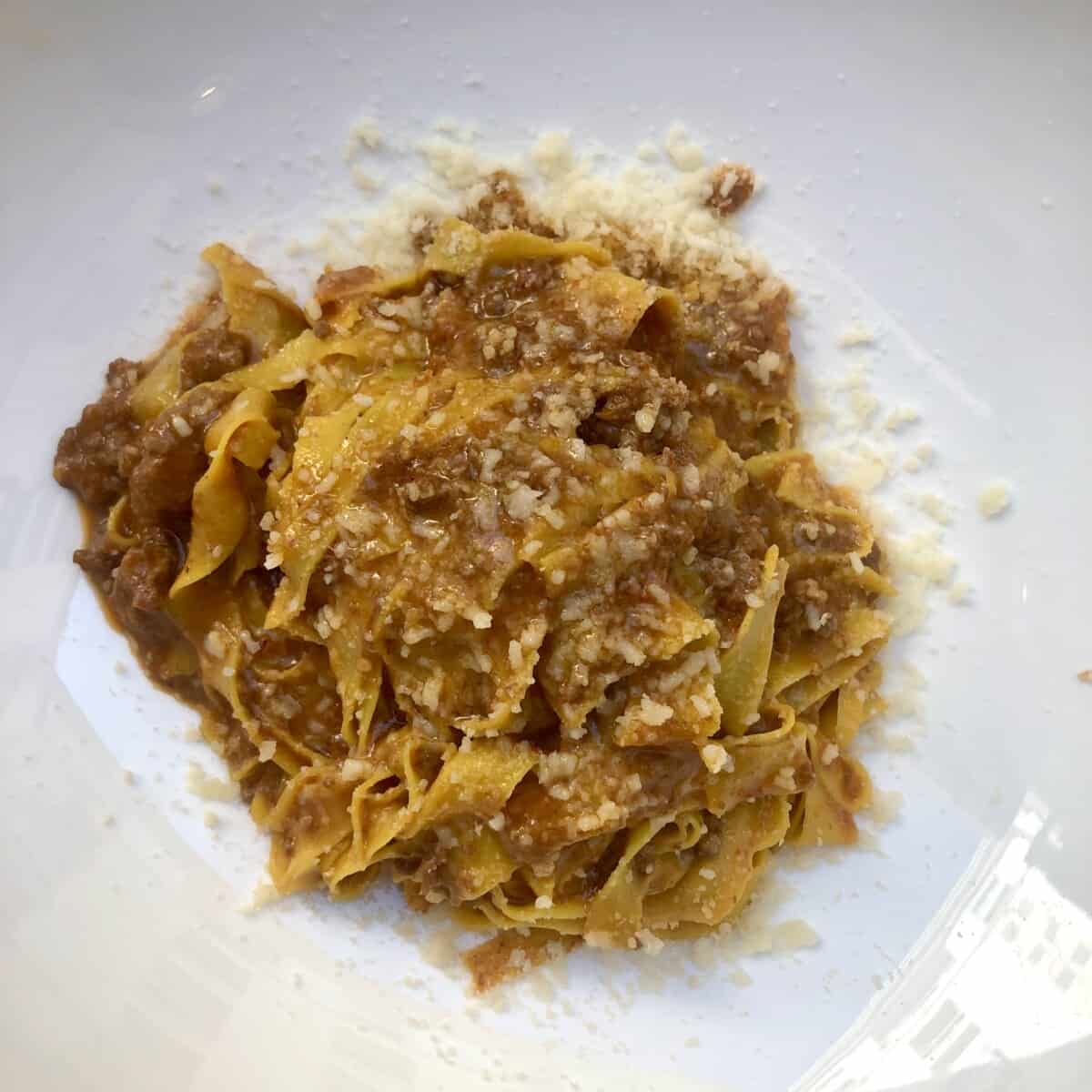 Tagliatelle alla Bolognese from a restaurant in Emilia-Romagna (the provincial birthplace of this dish)