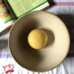 A well-rested semolina and 00 flour pasta dough ball ready to roll.
