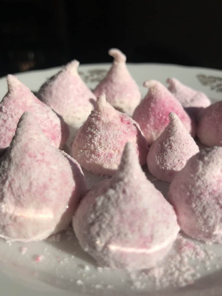 2 day old peep kisses that have been dusted with powdered sugar-cornstarch mixture to easily be stored without sticking to each other