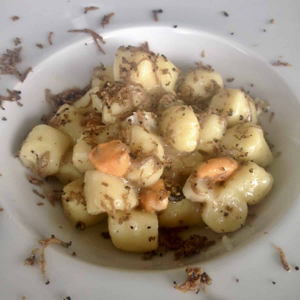 Gnocchi with scallops and truffles we ate from a restaurant here in Northeast Italy.