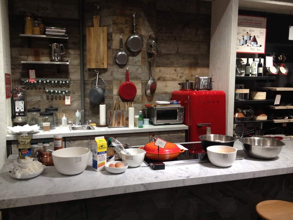 Kelly's southern fried chicken cooking demonstration station at West Elm in Dumbo, Brooklyn, NYC.