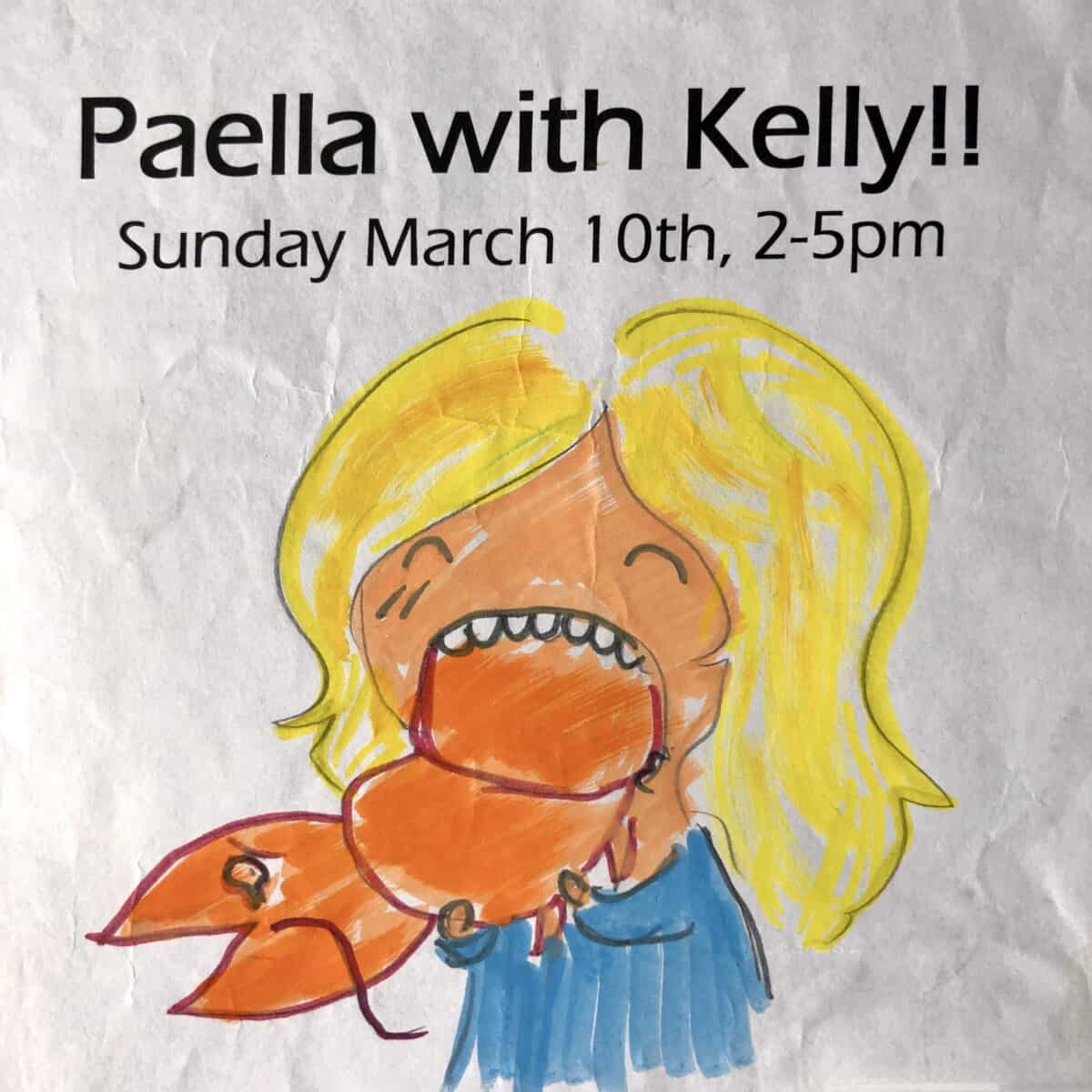 Illustration of Kelly eating an oversized crustacean in her mouth