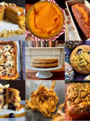 A 9-photo collage of Biting at the Bit's best pumpkin recipes roundup including savory pumpkin recipes and sweet pumpkin desserts and pumpkin drink recipes.