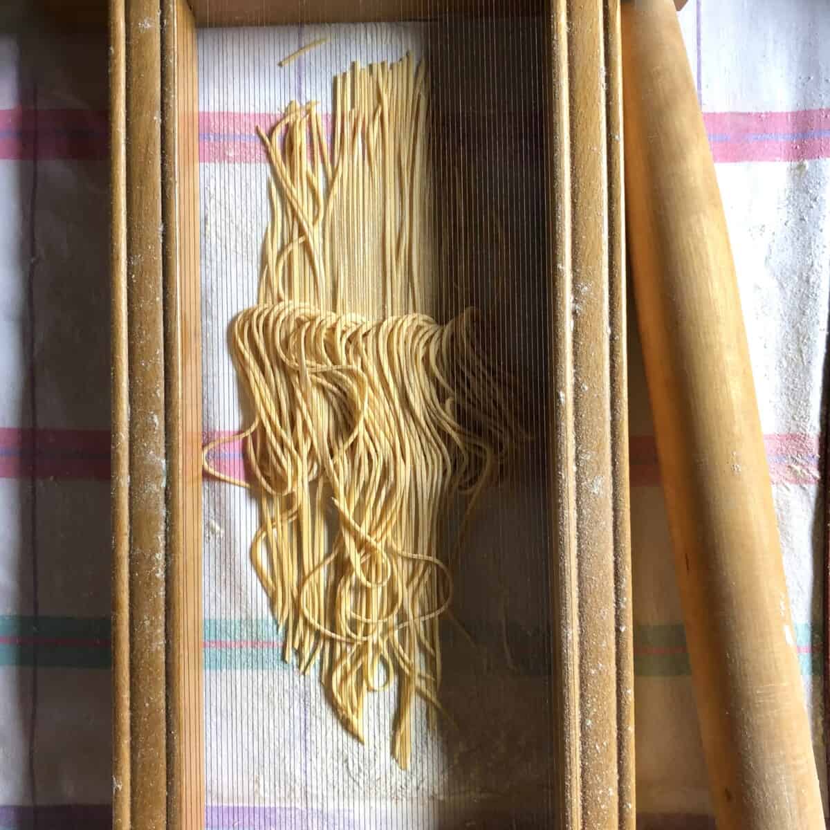 Spaghetti alla Chitarra (Guitar Pasta From Abruzzo, Italy) Biting at
