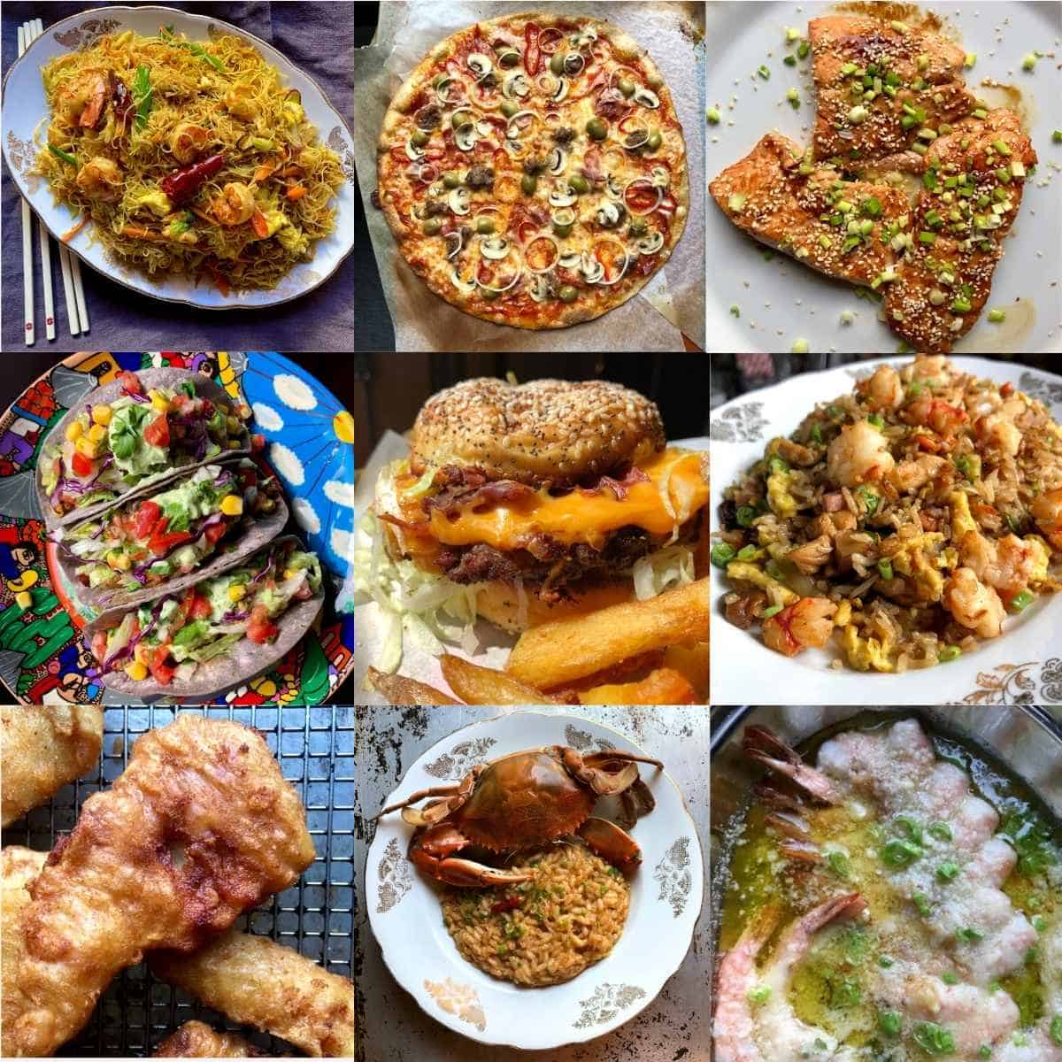 Best lent recipes and meals including seafood pasta, shrimp burgers, risotto, pizza, scampi, tacos, enchiladas, and even Asian lenten meals the whole family will love (9-photo collage of these lent dinners and recipes.